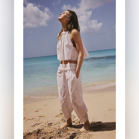 Free People Boho White Beach Halter Top and Pants Set - Picture 2 of 8